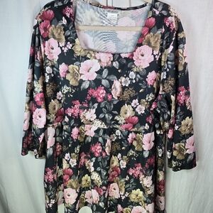 CW Classics Womens 3/4 Sleeve Pullover Top RN28274 Size 3X Multicolor Floral